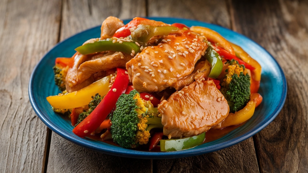 Sesame-Ginger Chicken Stir-Fry with Broccoli and Bell Peppers