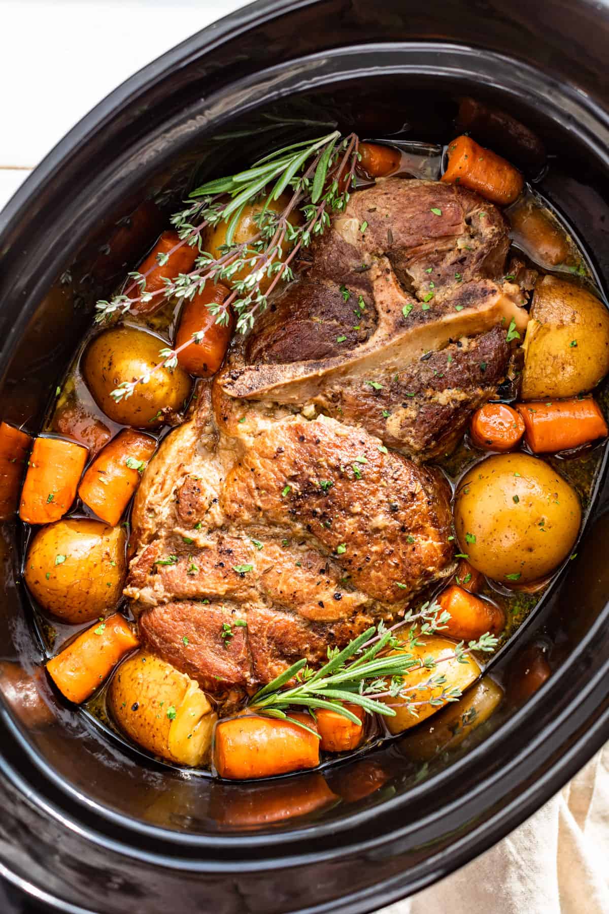 Slow Cooker Maple-Glazed Pork Shoulder with Carrots and Potatoes