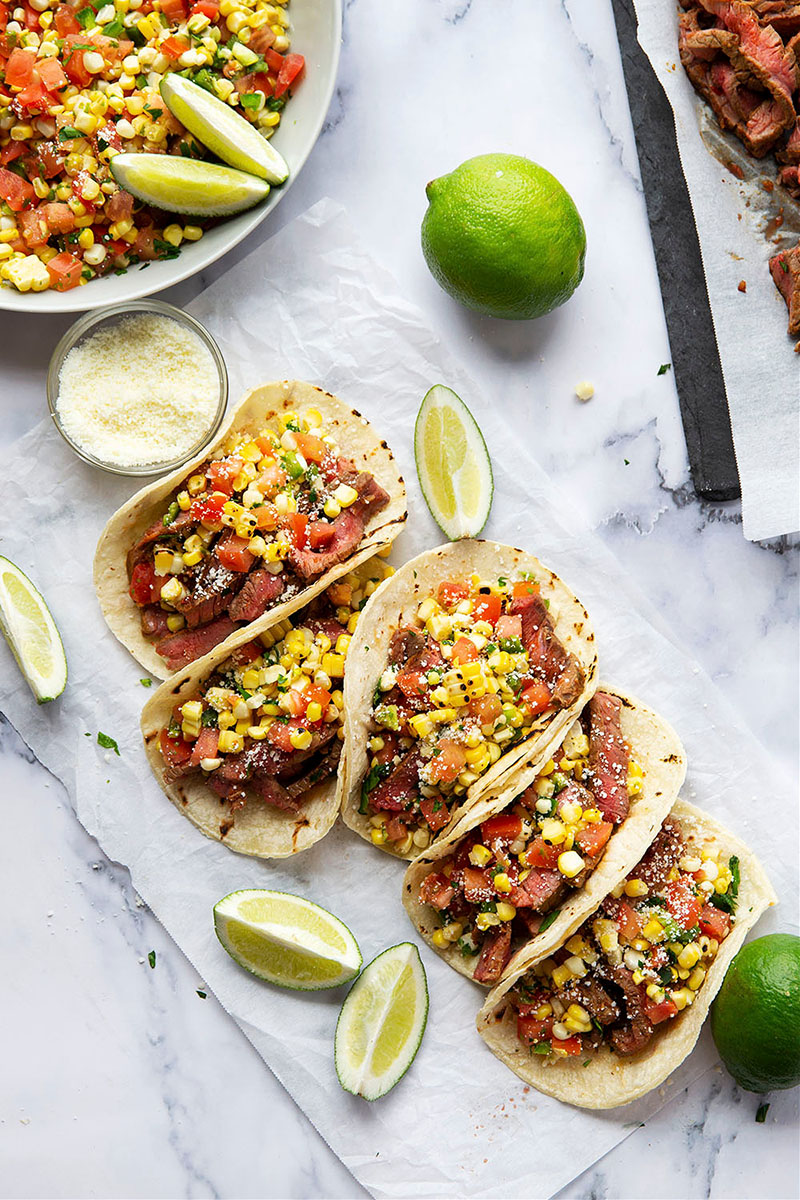 Reconstructed Beef Tacos with Charred Corn