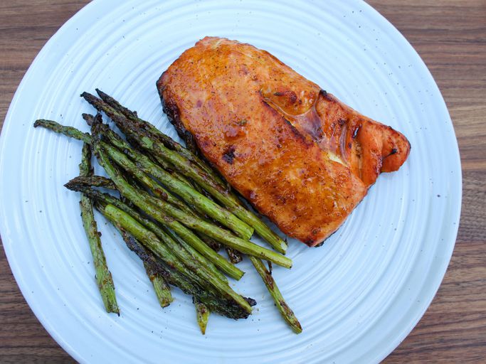 Air Fryer Honey-Glazed Salmon with Asparagus