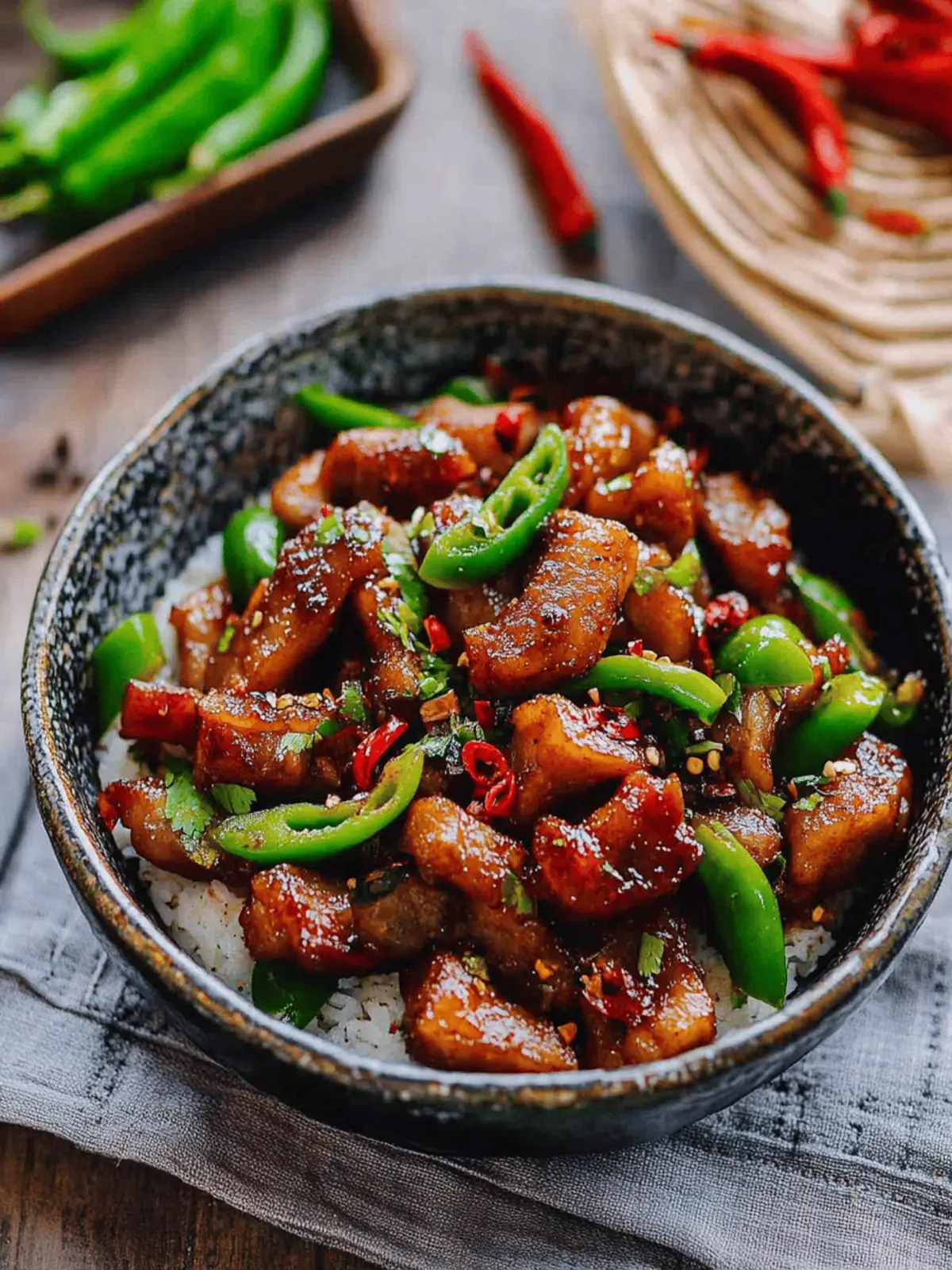 Stir-Fried Pork Belly with Bell Peppers and Fresh Chili