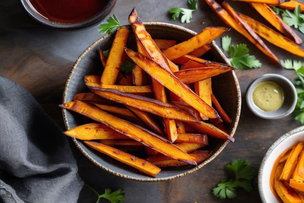 Air Fryer Crispy Tofu and Sweet Potato Fries