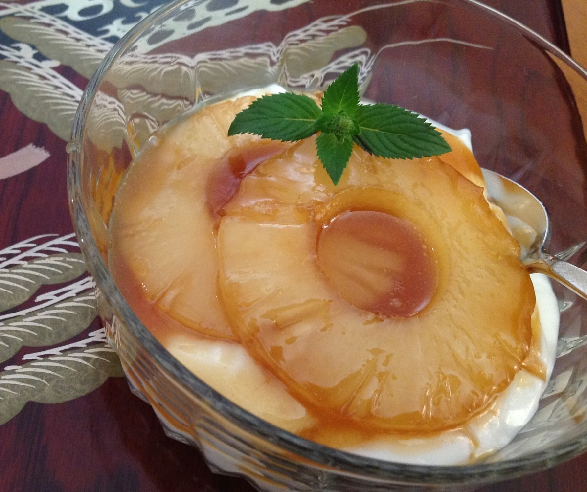 Caramelized Pineapple Flan with Sake