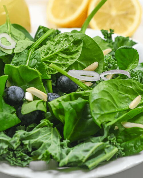 Kale and Spinach Salad with Lemon Vinaigrette