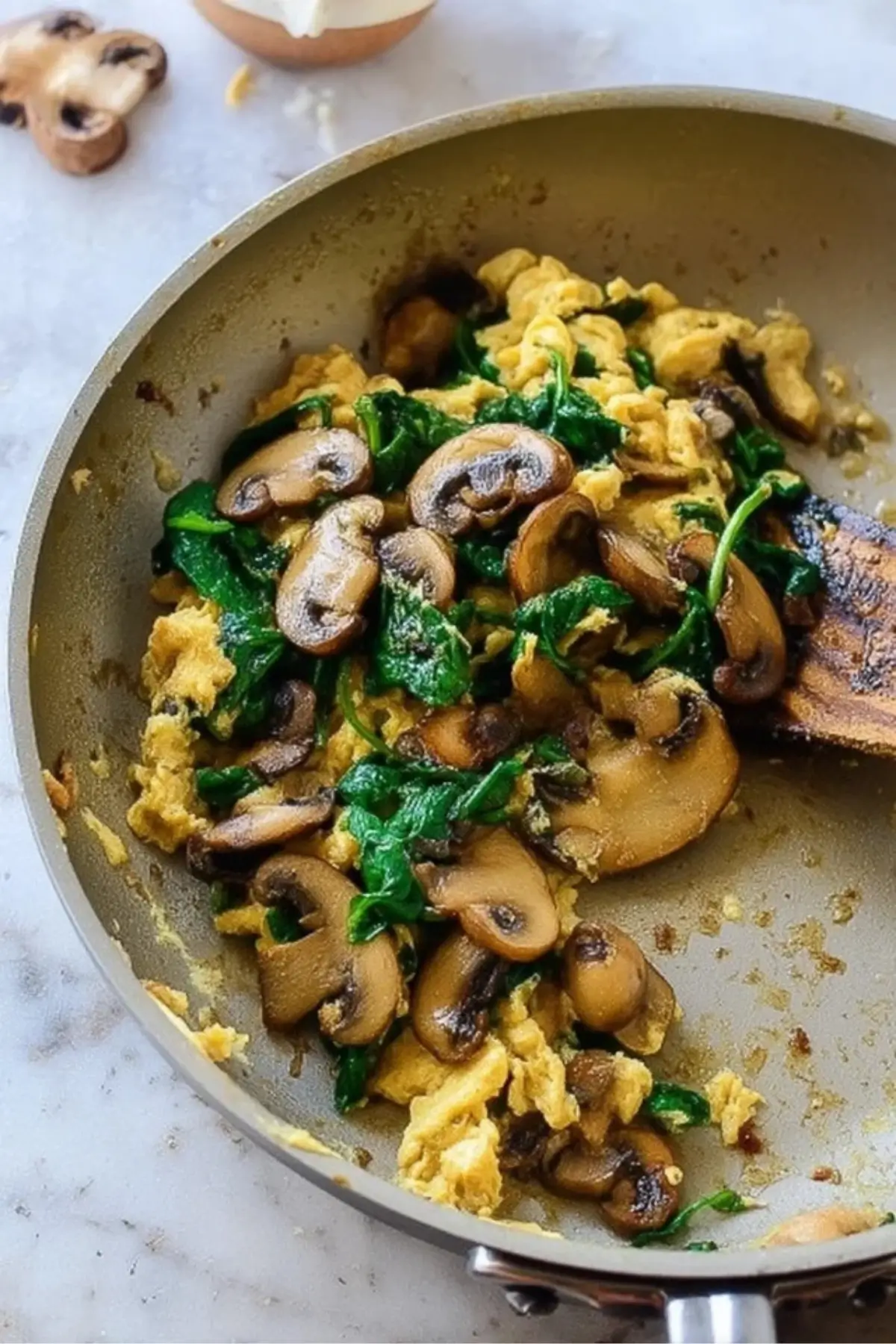 Scrambled Spinach and Mushroom with Sharp Cheddar