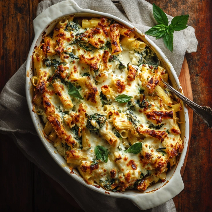 Two-Cheese Baked Ziti with Spinach