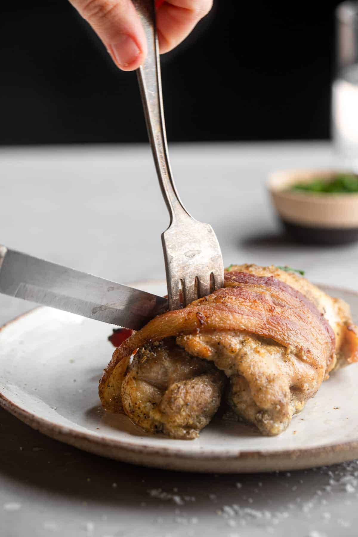 Bacon-Wrapped Chicken Thighs with Gruyère