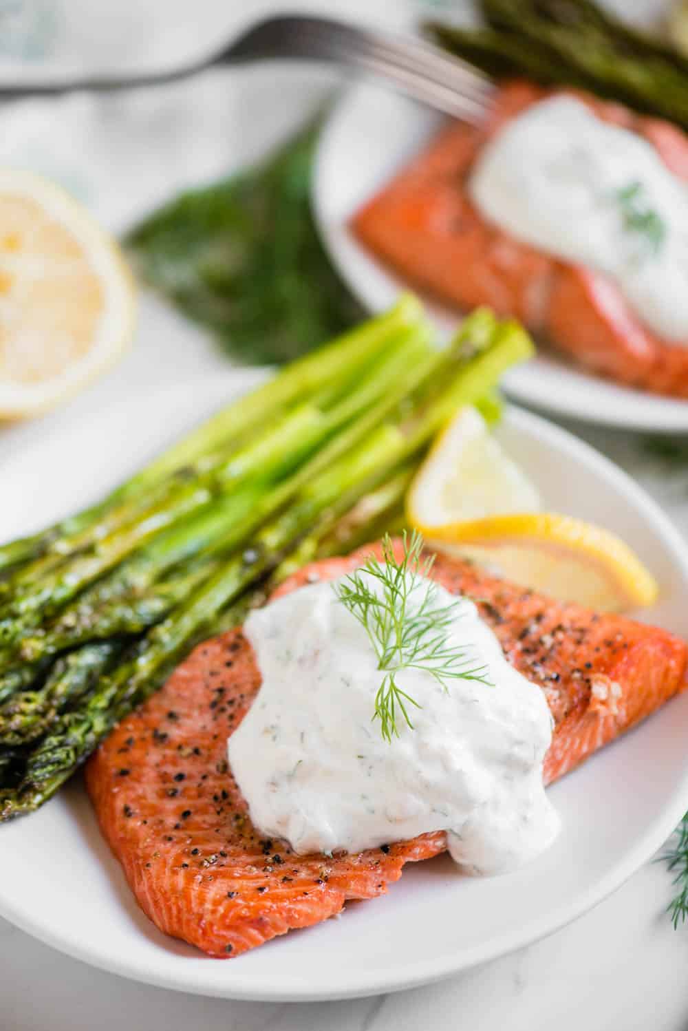 Air Fryer Lemon-Dill Salmon Fillets with Asparagus