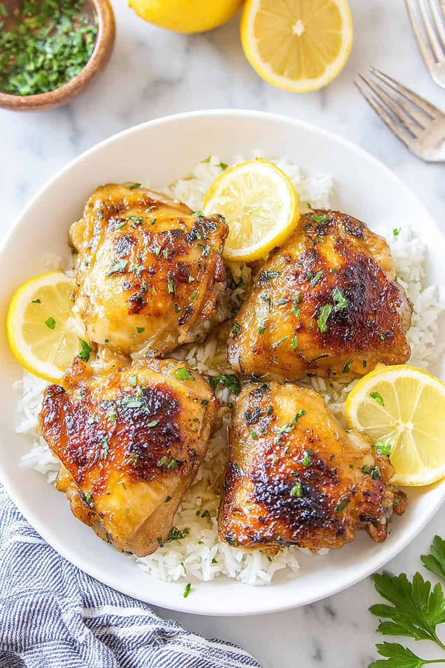 Air Fryer Lemon-Garlic Chicken Thighs with Herbs