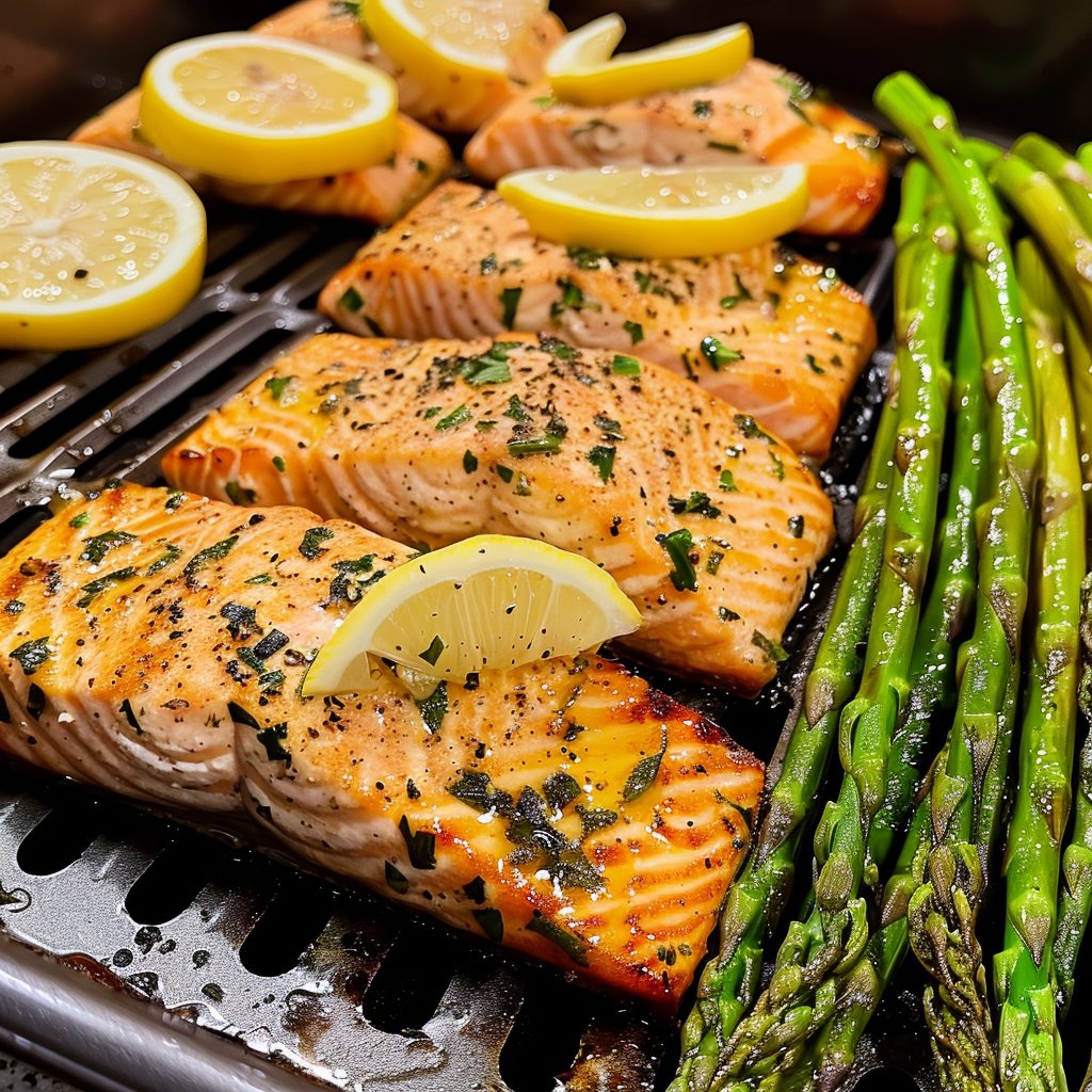 Air Fryer Lemon-Garlic Salmon with Asparagus