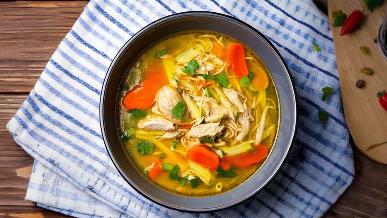 Clear Chicken Ginger Broth with Carrots and Celery