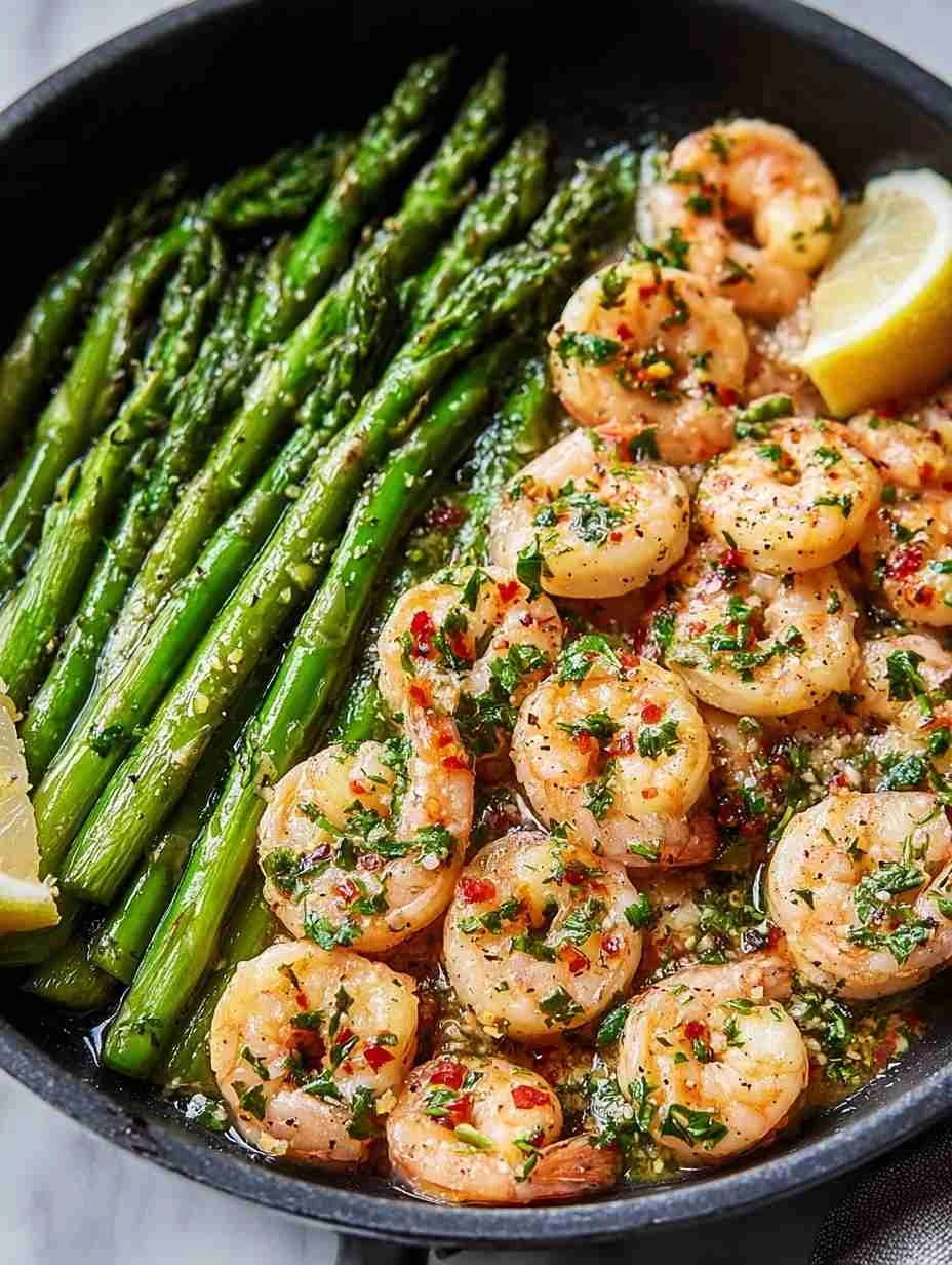 Air Fryer Lemon-Garlic Shrimp with Asparagus
