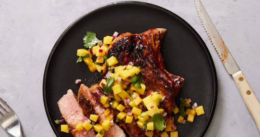 Guava-Spiced Pork Chops with Mango Salsa