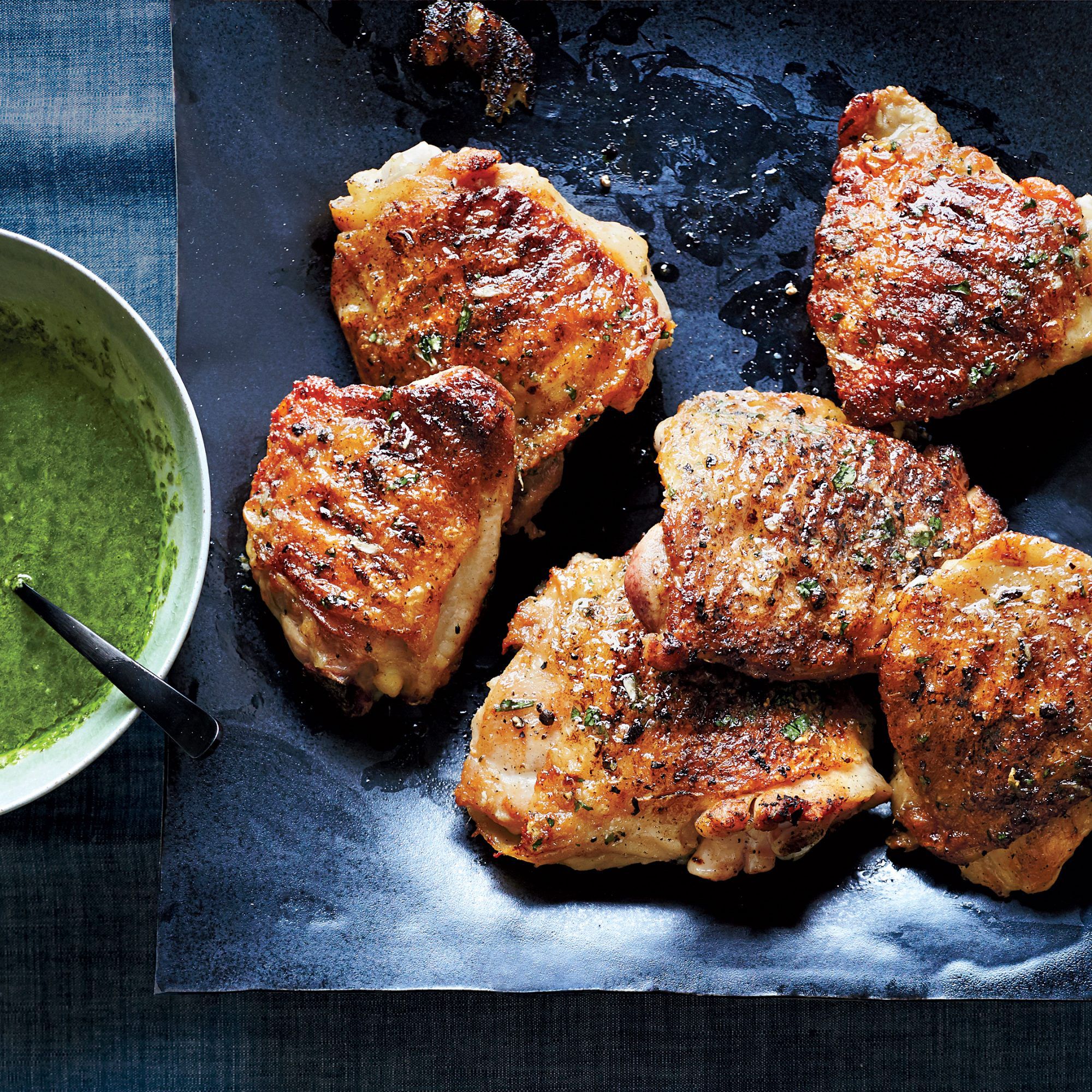 Garlic-Parsley Chicken Thighs with Almond Flour Crust