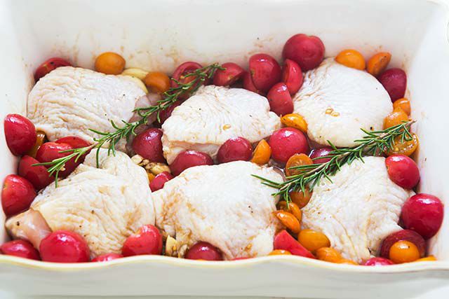 Thyme-Roasted Chicken Thighs with Cherry Tomatoes