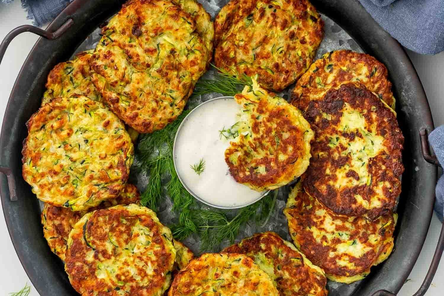 Ring-Shaped Zucchini Fritters with Herbed Cheese Center