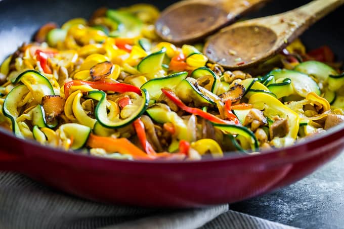 Stir-Fried Chicken with Sesame and Zucchini Noodles