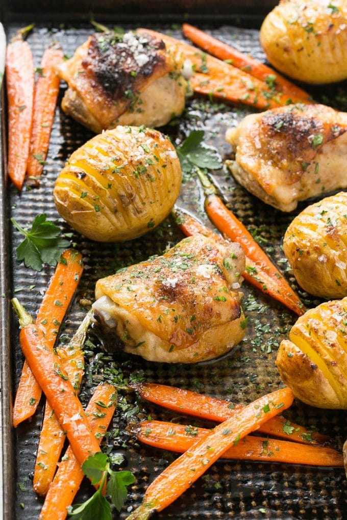Maple-Dijon Chicken with Roasted Potatoes and Carrots