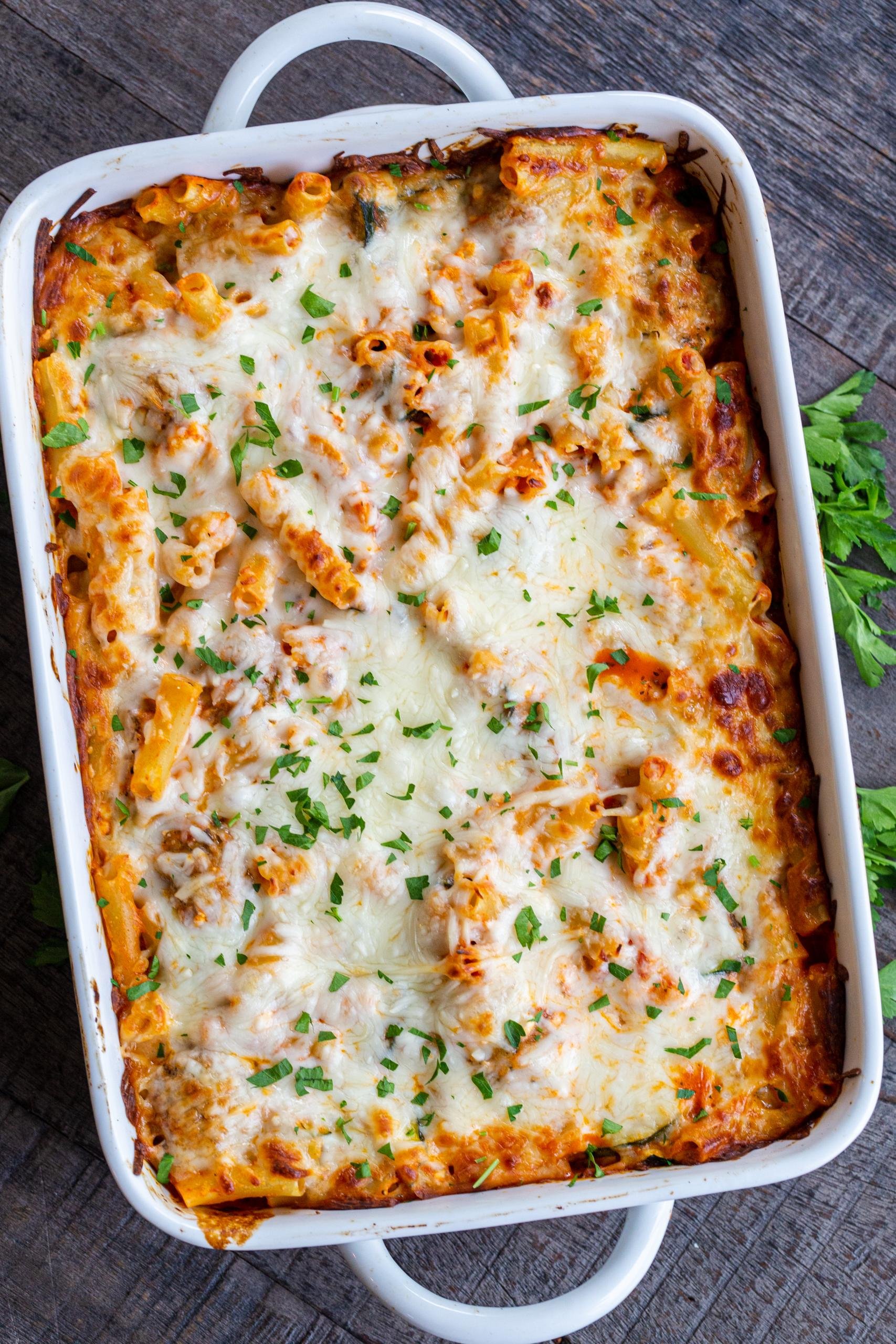 The Best Ever Baked Ziti with Meat Sauce