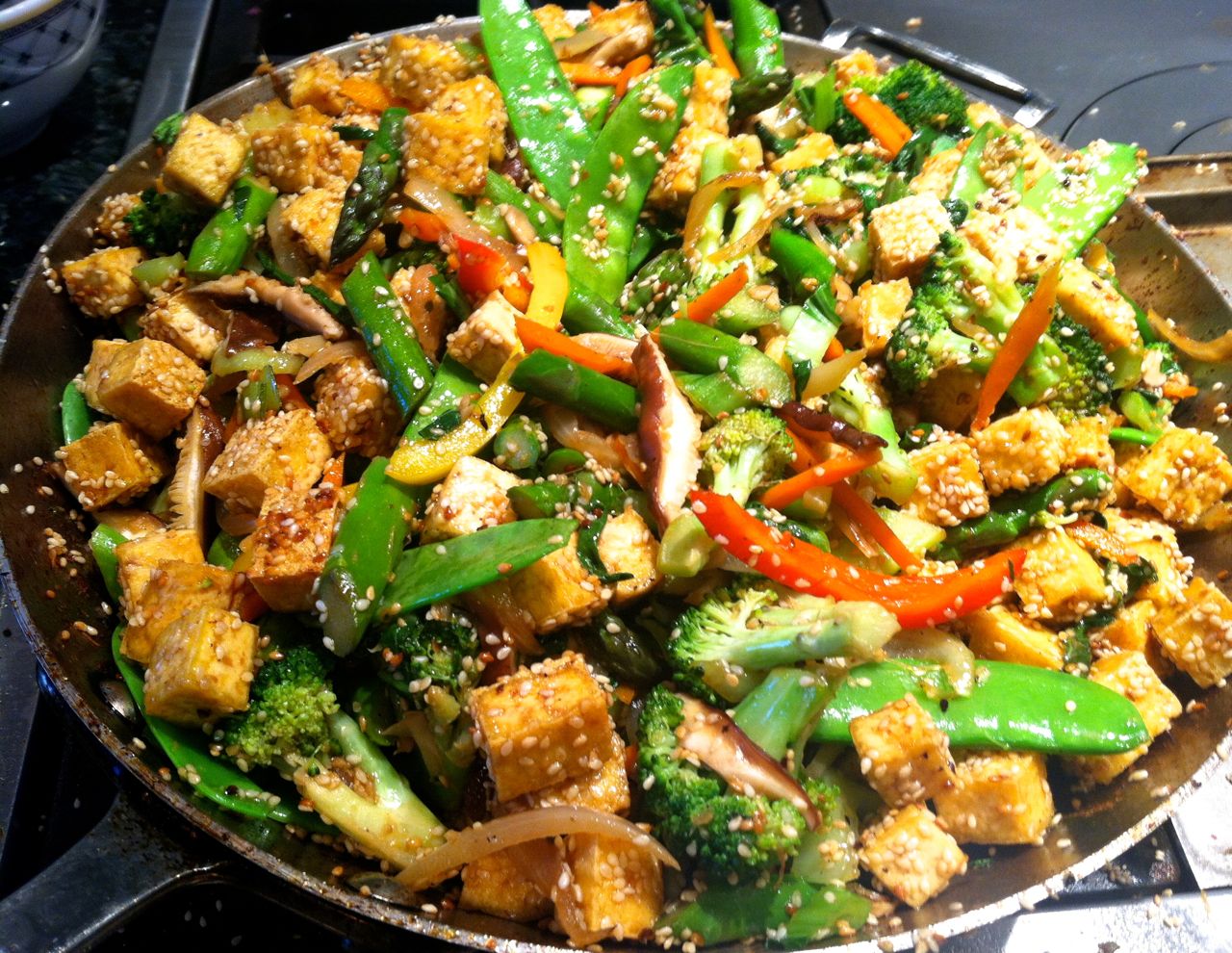 Miso-Glazed Tofu with Sesame-Crusted Veggies