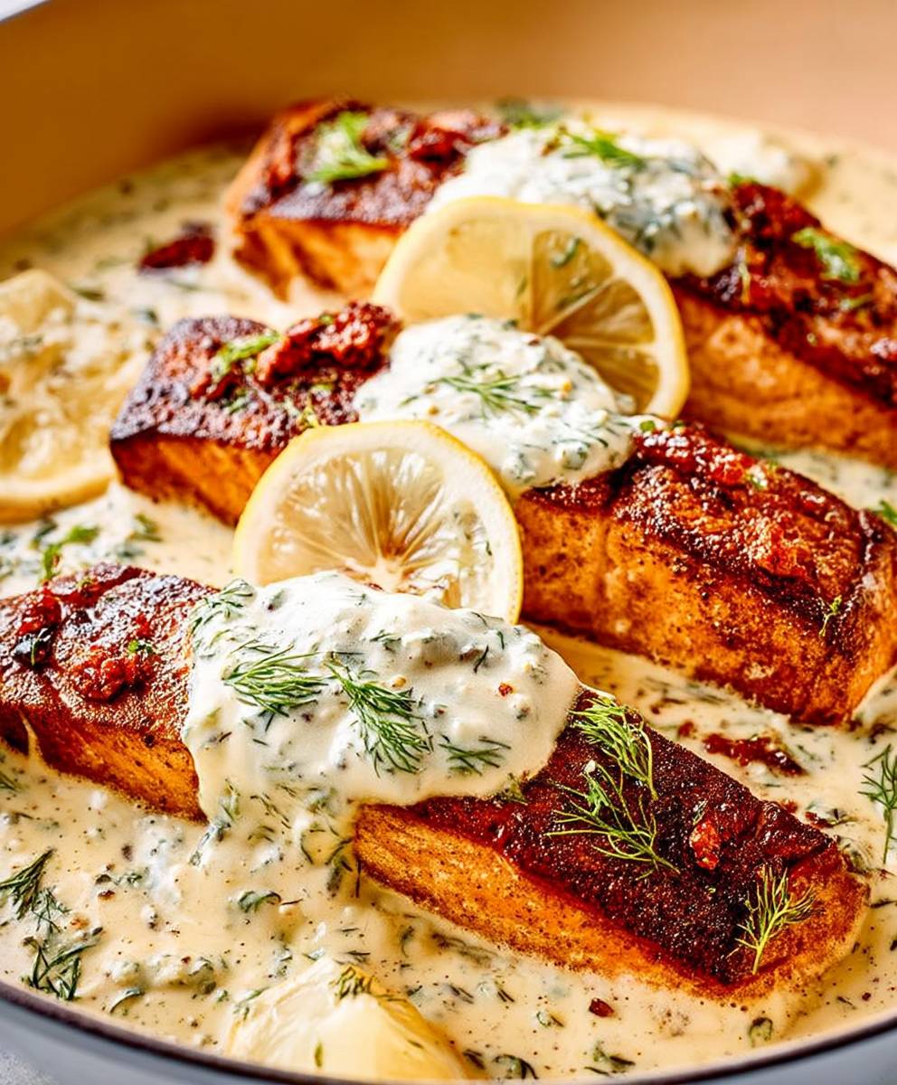 Pan-Seared Salmon with Dill Cream Sauce