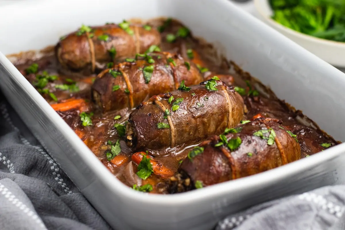 Beef Olives with Sausage Stuffing and Red Wine Gravy