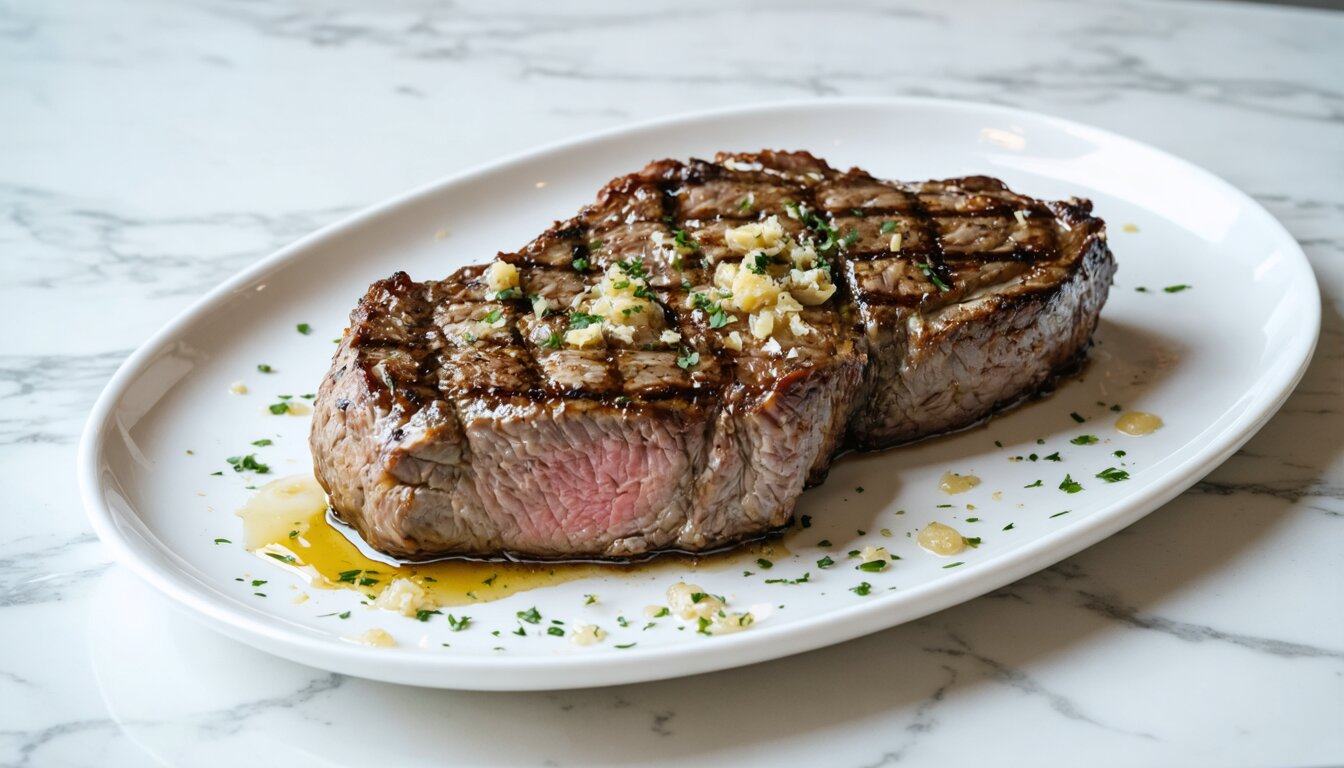 Sear-Grilled Ribeye with Garlic Butter and Rosemary