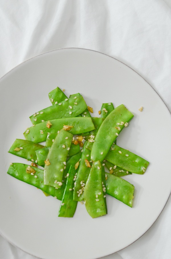 Stir-Fried Broccoli and Snow Peas with Ginger and Sesame Oil