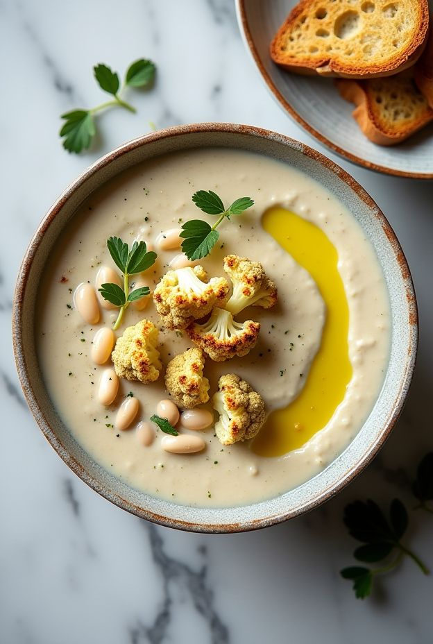 Cauliflower and White Bean Puree with Herbed Olive Oil