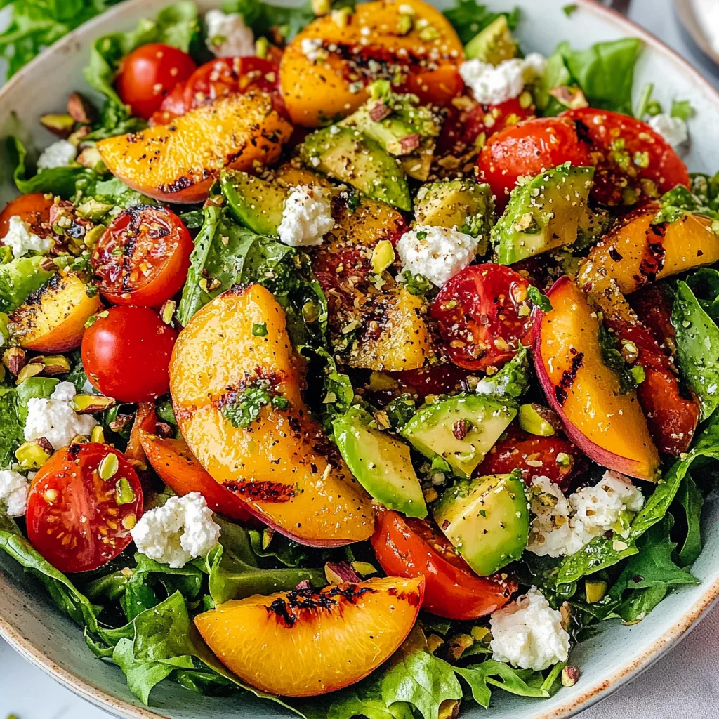 Grilled Peach and Farro Salad with Lemon Vinaigrette