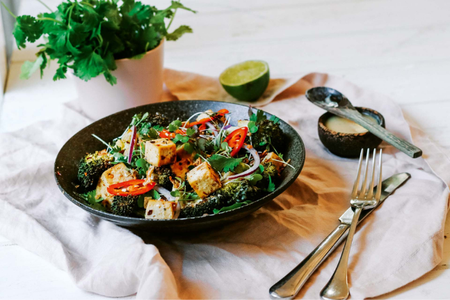 Miso-Glazed Baked Tofu with Broccoli and Rice