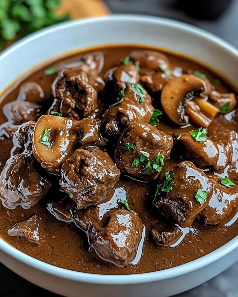 Slow-Cooked Beef Stew with Mushroom and Soy Reduction