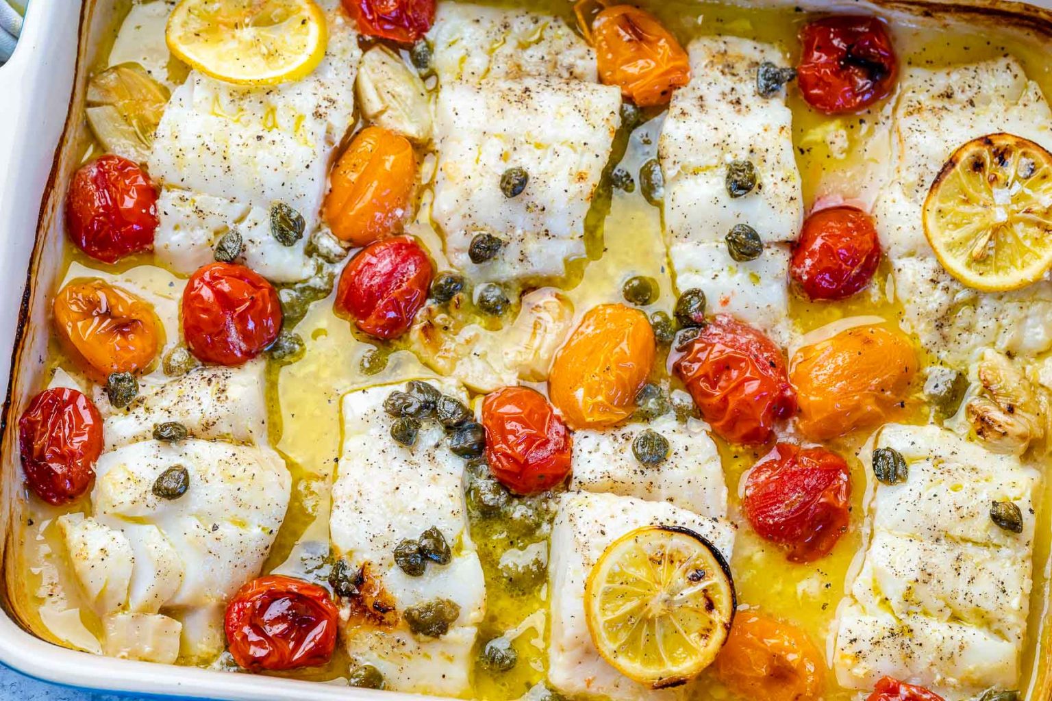Lemon-Garlic Roasted Cod with Cherry Tomatoes