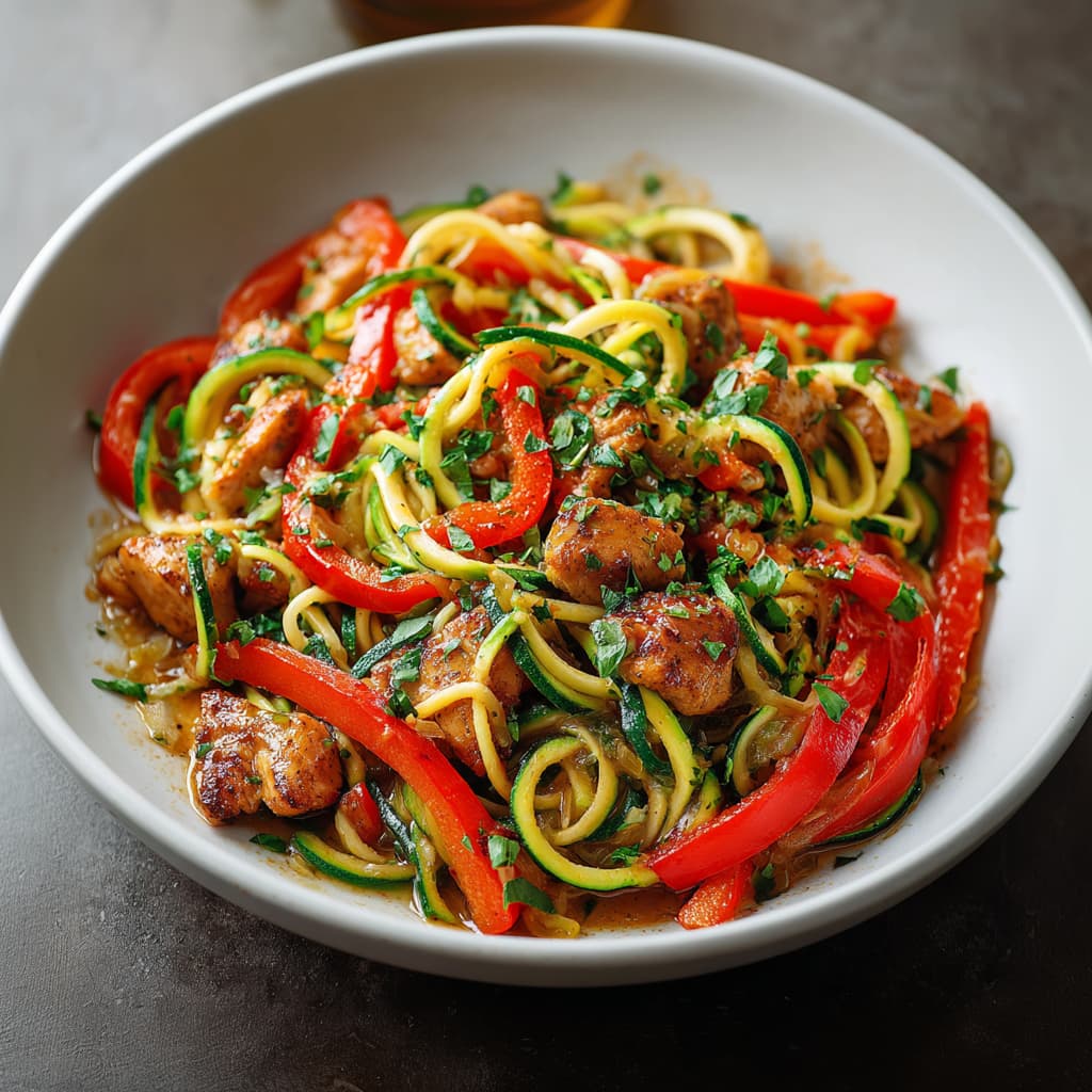 Zucchini Noodle Stir-Fry with Chicken and Bell Peppers