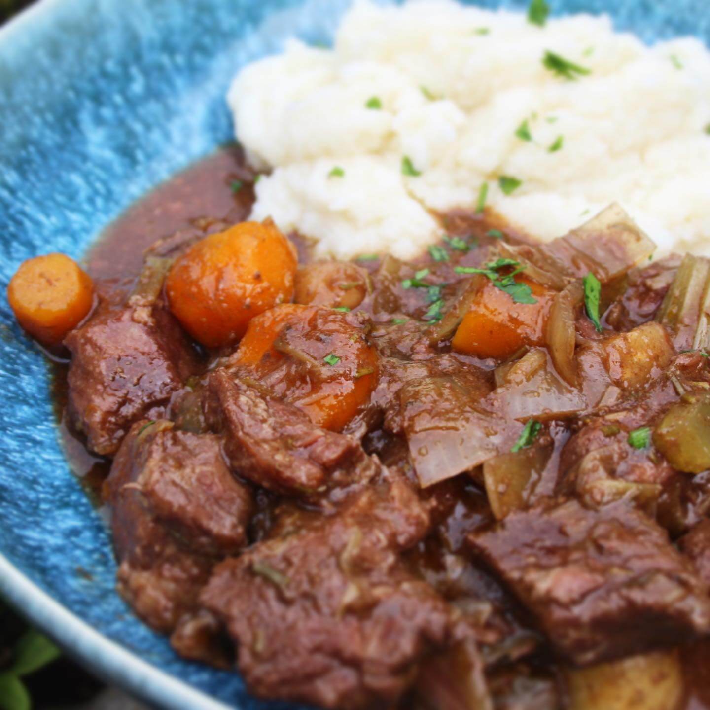 Slow-Cooked Beef Stew with Cauliflower Mash