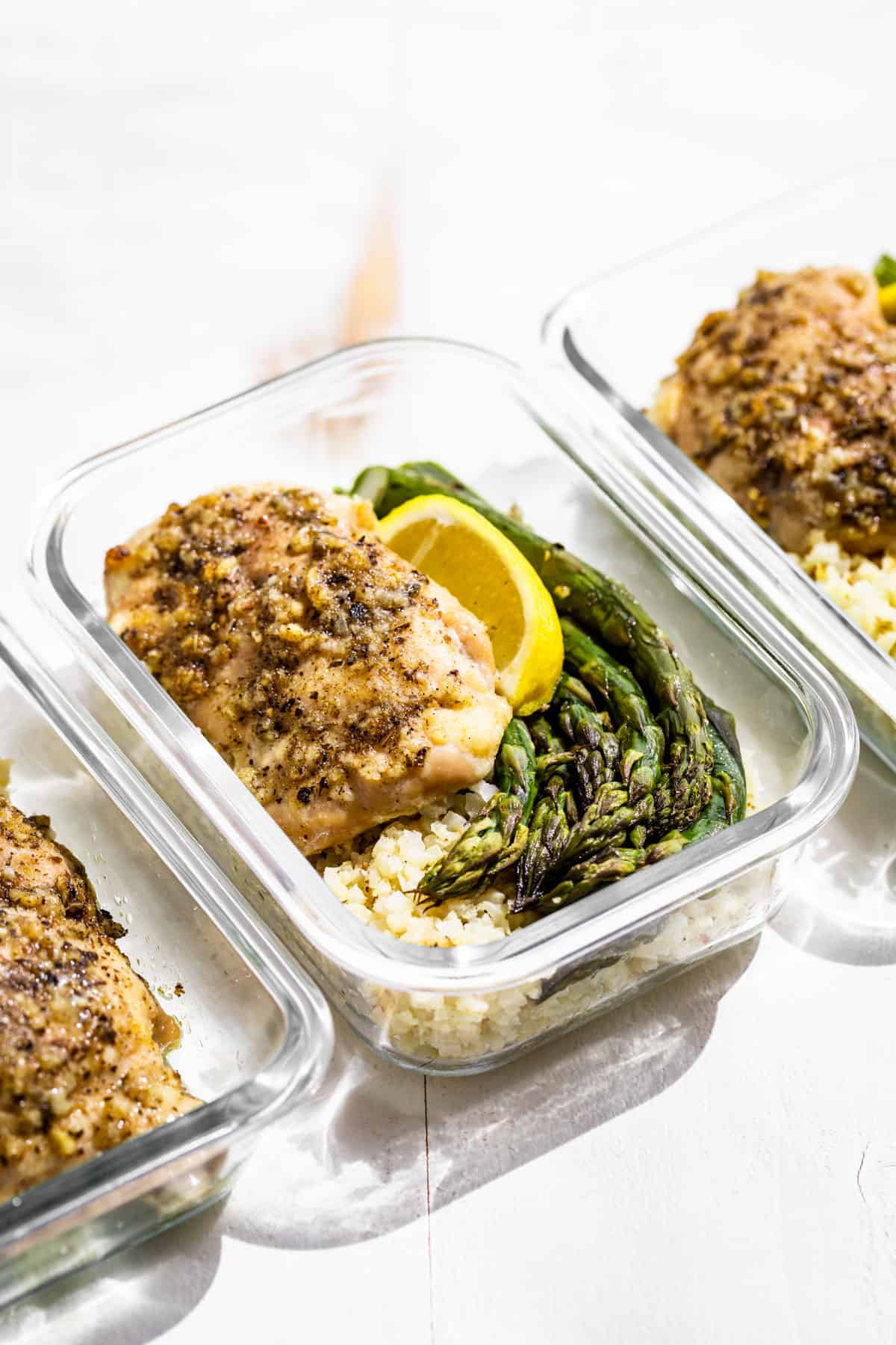 Pan-Seared Garlic Herb Chicken Thighs with Asparagus
