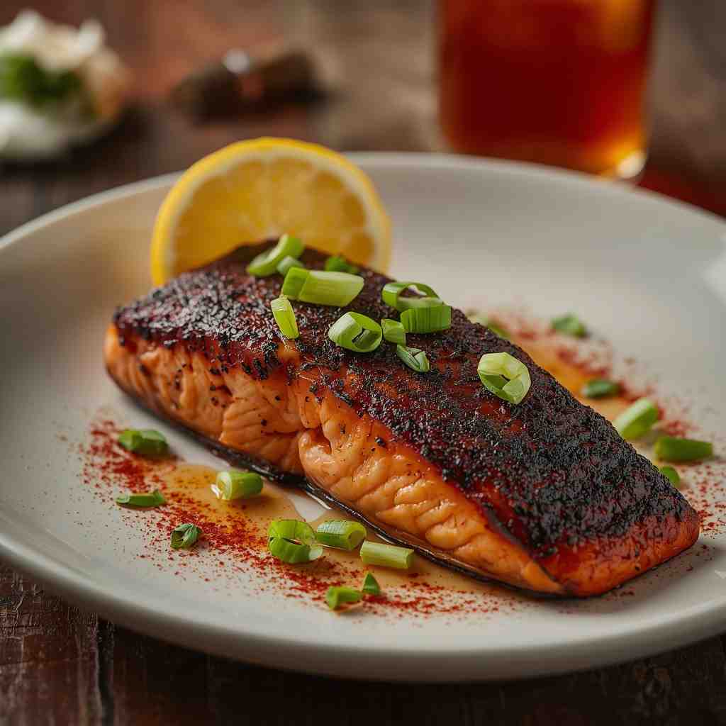 Cajun-Spiced Blackened Salmon with Corn and Bell Pepper Sauté
