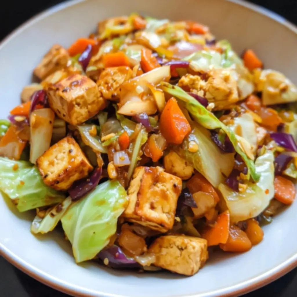 Cabbage and Tofu Stir-Fry with Ginger and Garlic