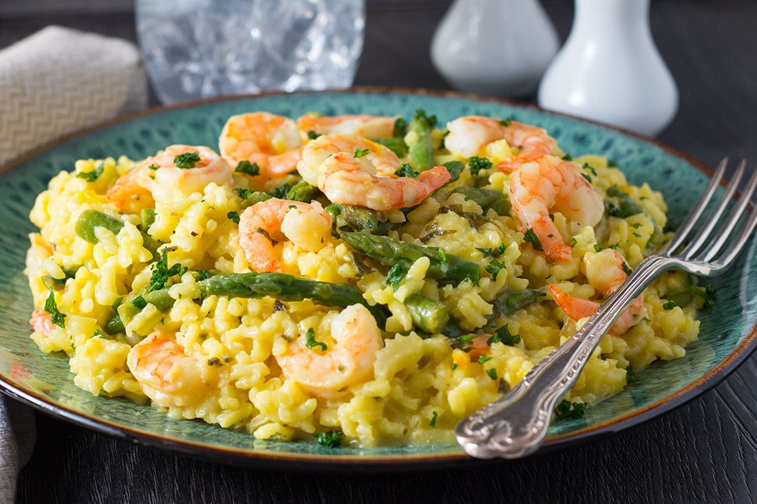 Saffron-Infused Shrimp and Asparagus in Lemon Butter