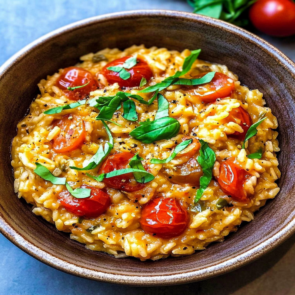 Saffron-Infused Tomato Risotto with Fresh Basil