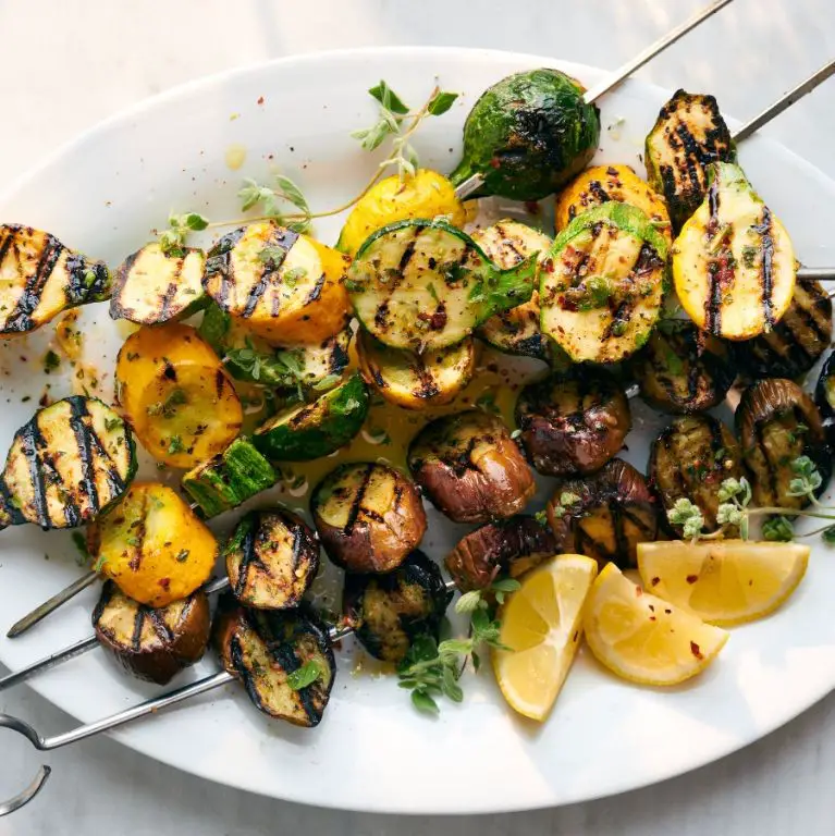 Smoky Grilled Eggplant and Zucchini Skewers with Garlic Aioli
