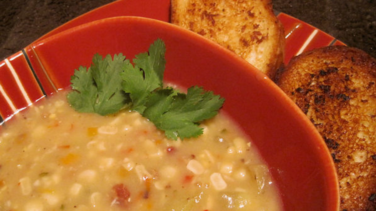 Smoked Tomato and Corn Chowder with Crispy Shallots