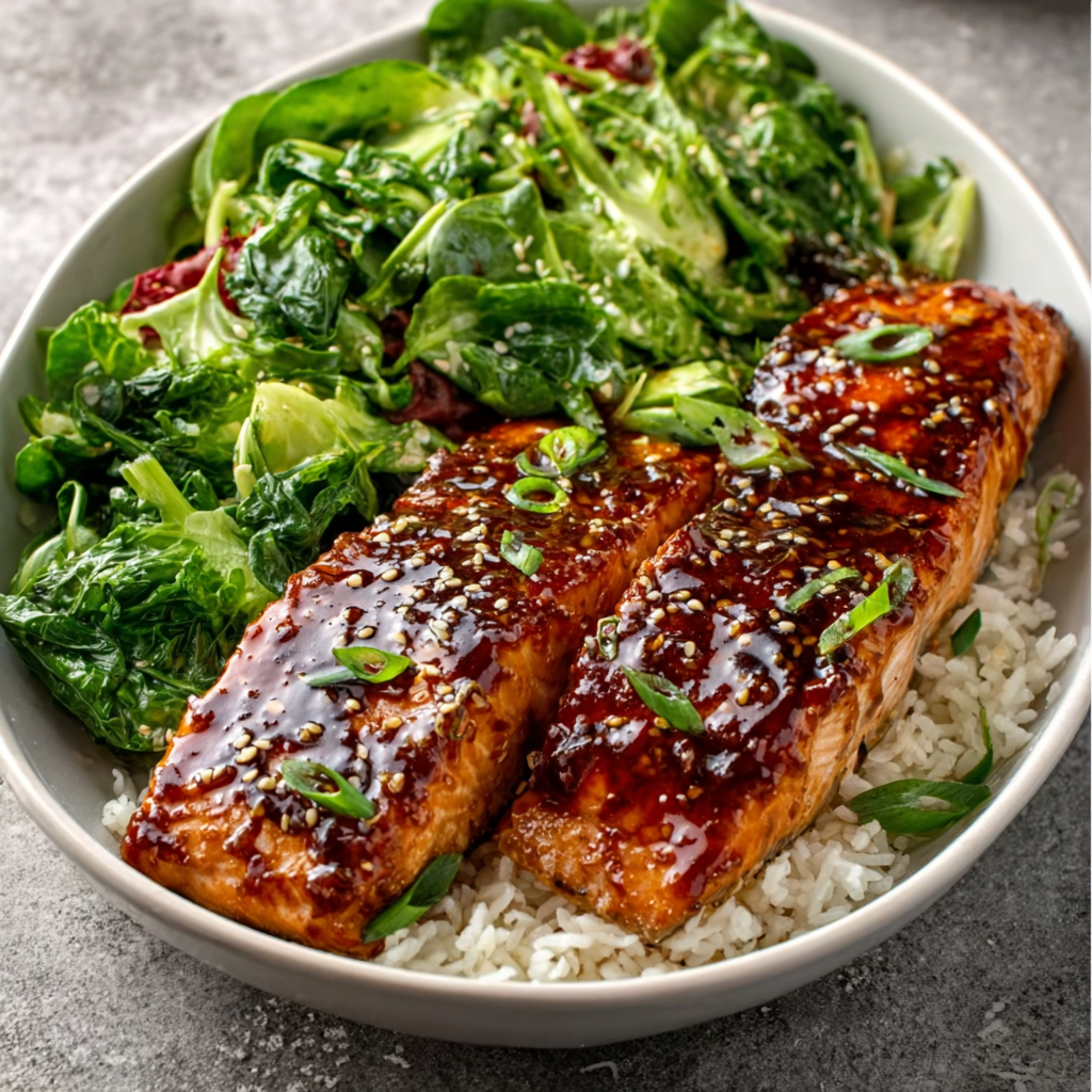 Miso-Glazed Salmon with Steamed Greens