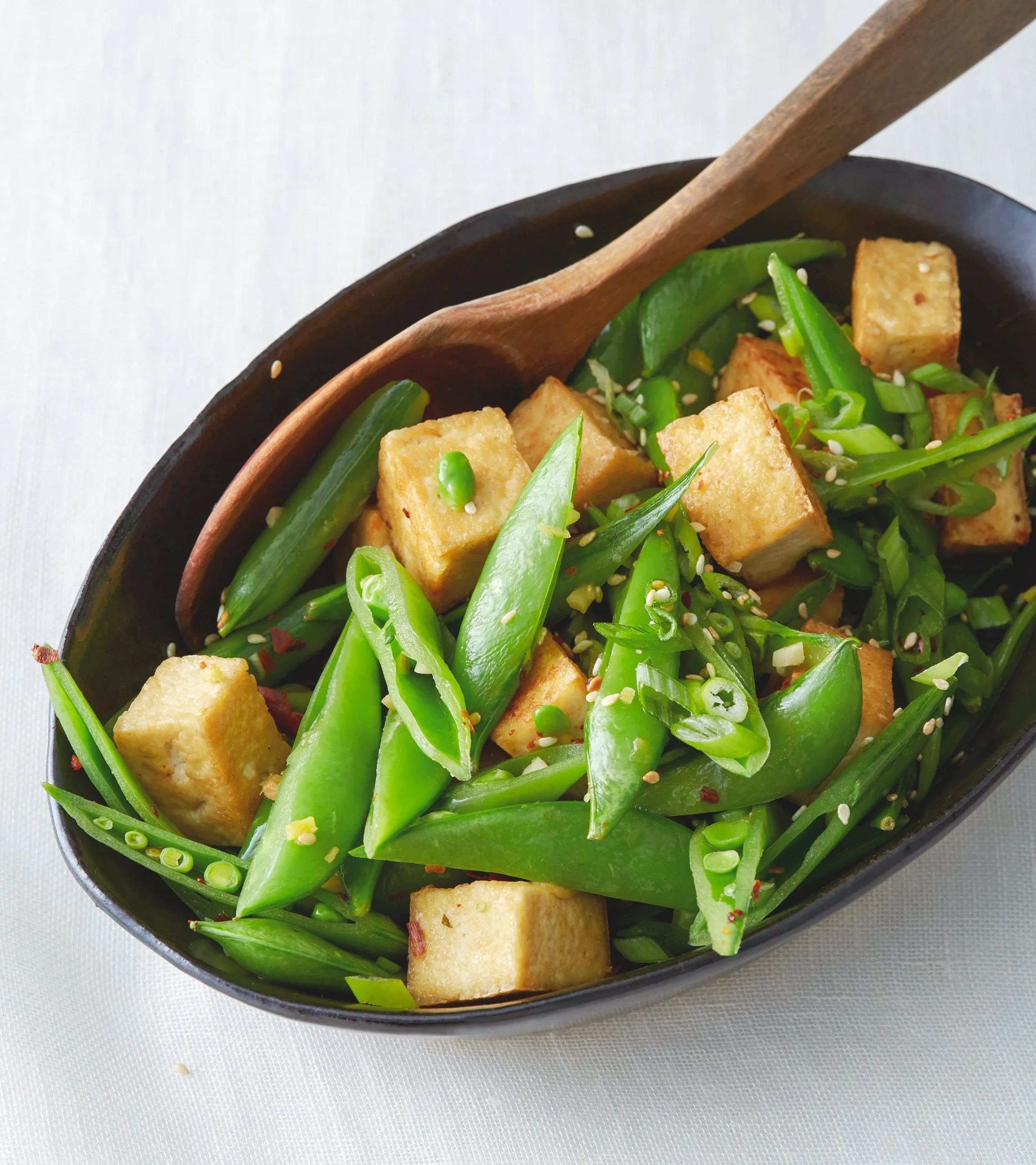 Ginger-Soy Stir-Fried Tofu with Broccoli and Snap Peas