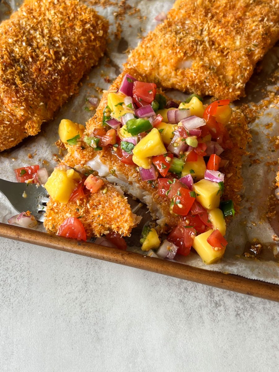 Coconut-Crusted Fish with Okra and Tomato Sauce