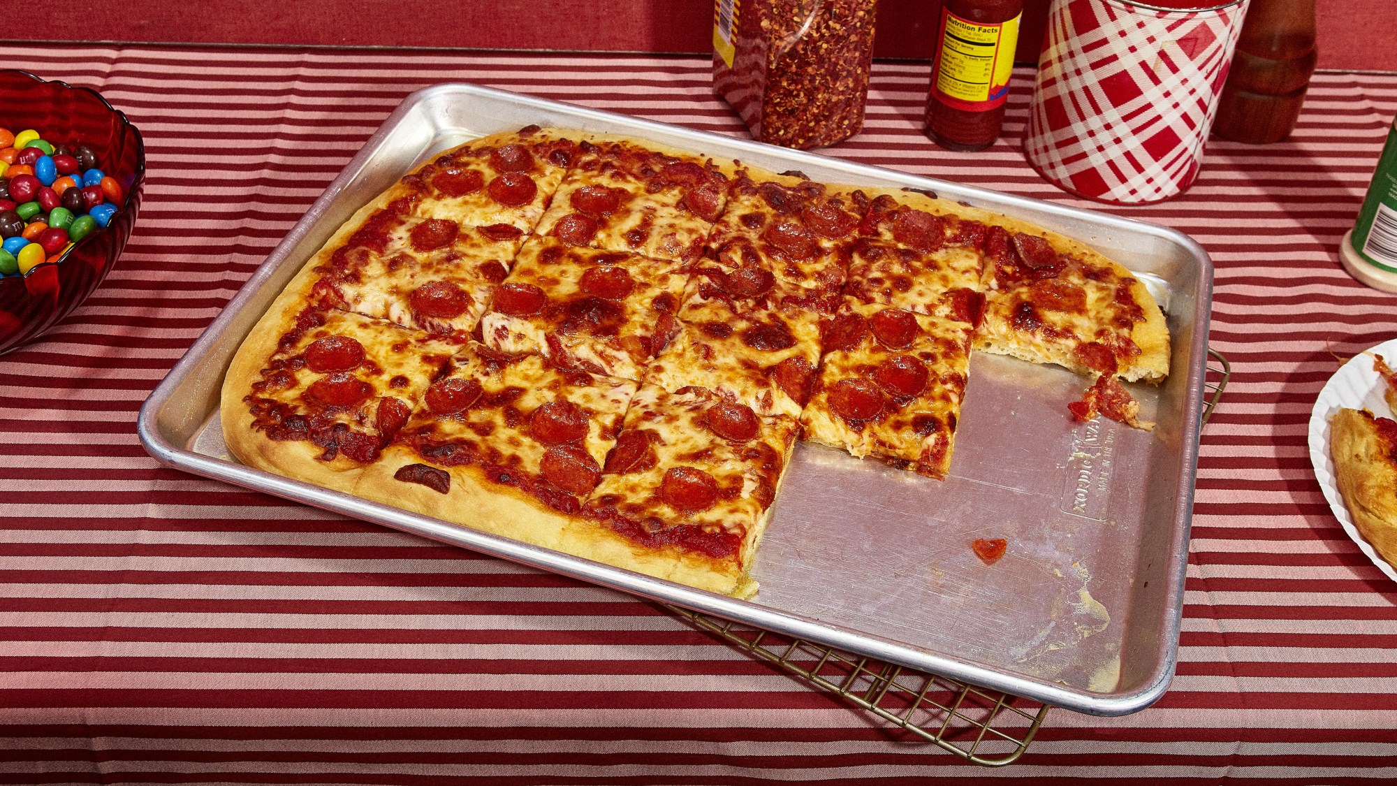 Sheet Pan Pepperoni and Mushroom Feast Pizza