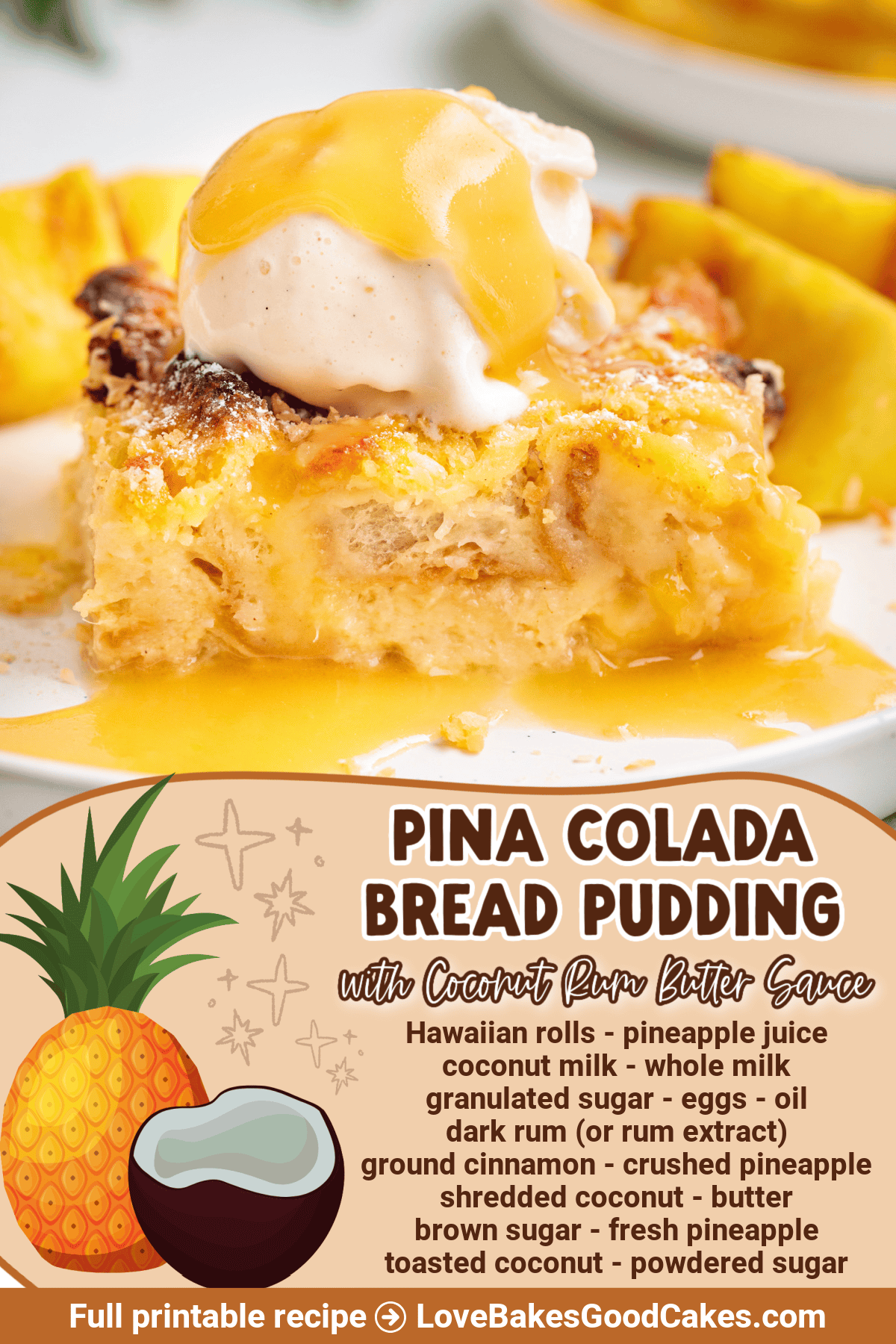 Coconut-Pineapple Bread Pudding with Rum Sauce