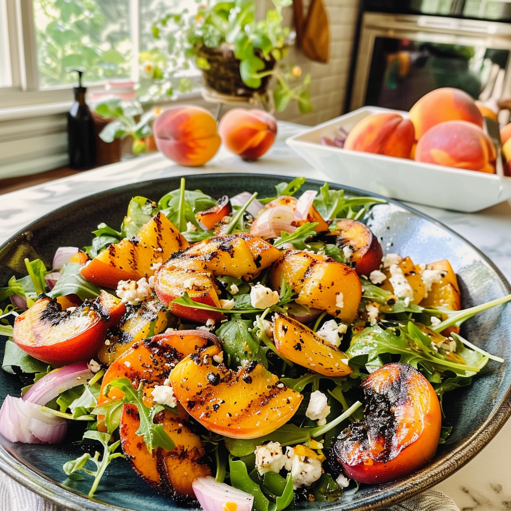 Grilled Peach and Feta Salad with Balsamic Vinaigrette