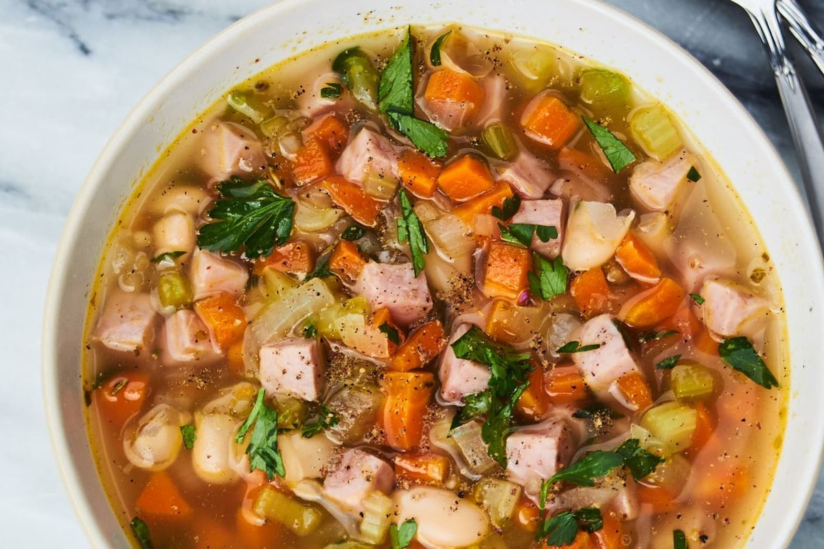 Slow-Simmered Vegetable Soup with Smoked Ham