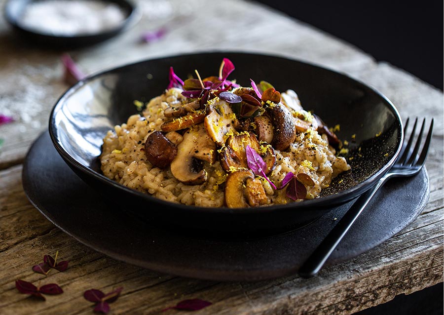 Saffron-Infused Mushroom Risotto with Lemon Zest